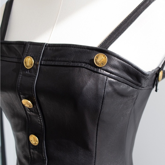 Chanel Vintage S/S 1987 Black Lambskin Leather Lace Gold Wheat Mini Dress - Picture 12 of 16